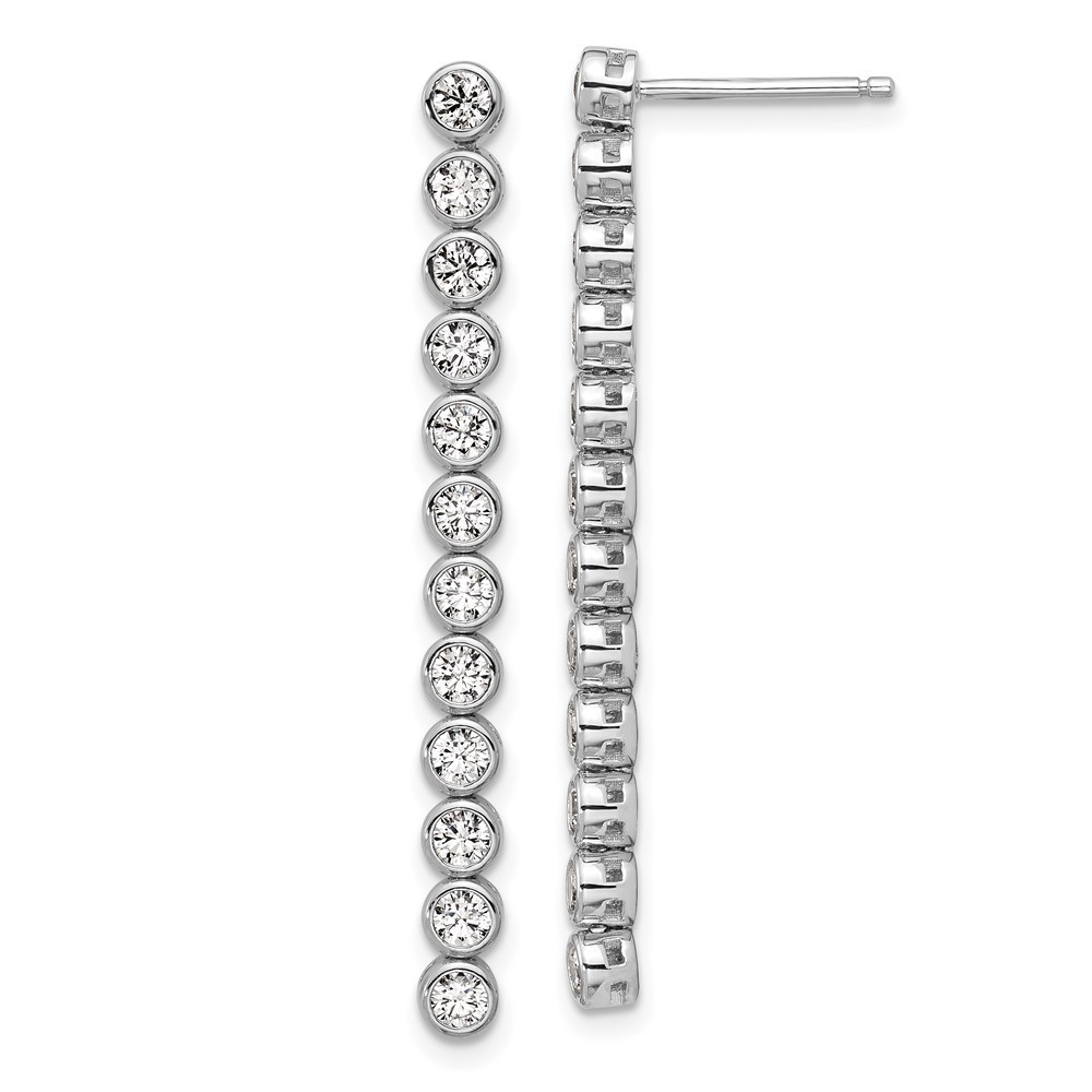 925 Sterling Silver Rh-Plated Polished Bezel Set Cz Bar Post Dangle Earrings